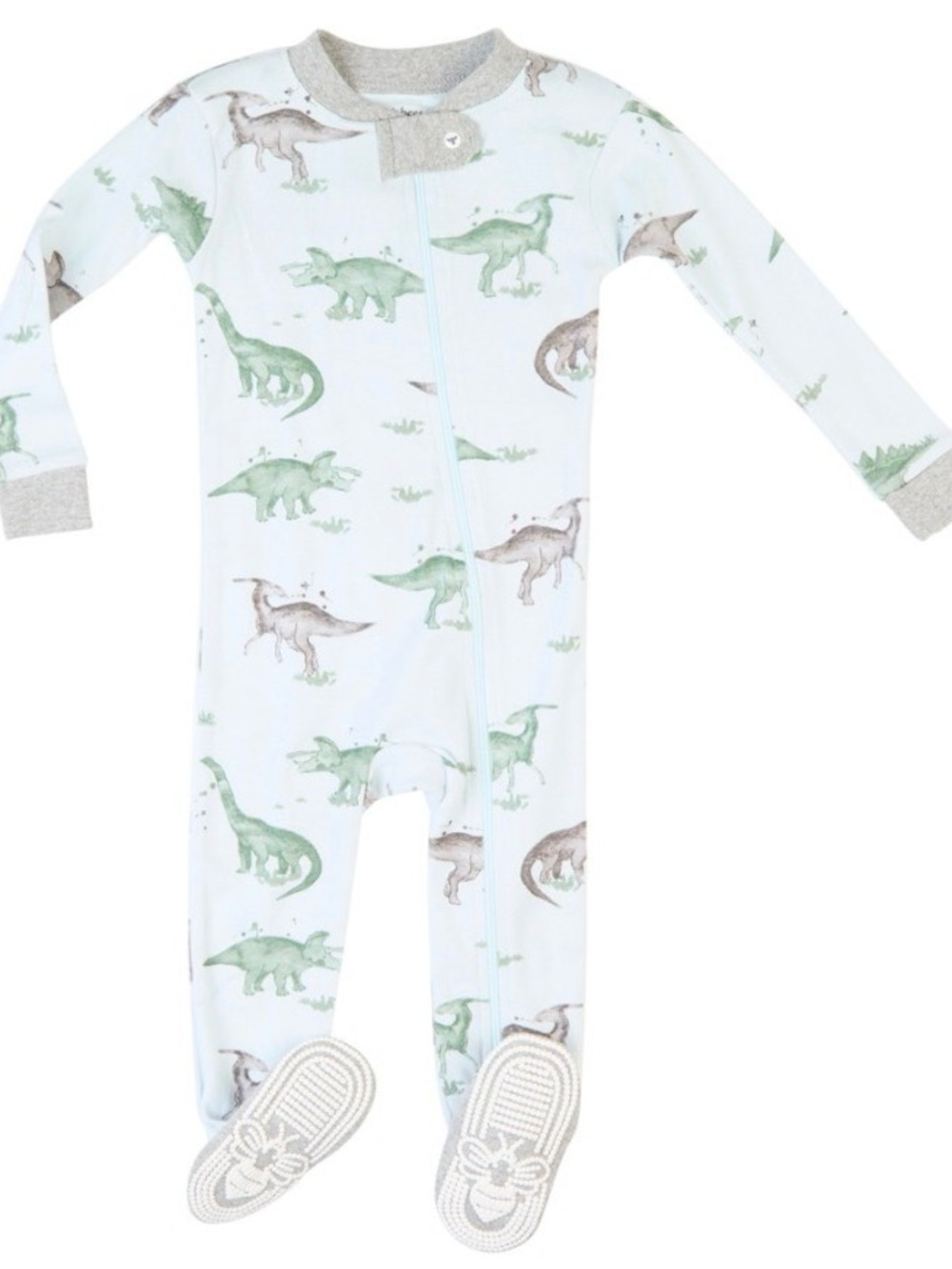 Burt's Bees Baby White Footed Pajamas with Green and Brown Dinosaurs